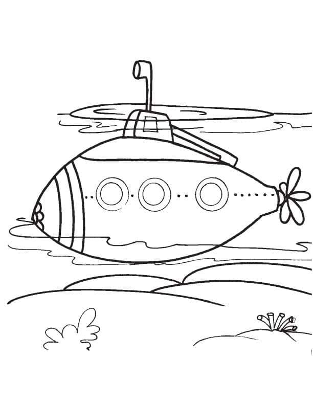 Desenho de Submarino em Pdf no Fundo do Mar para Colorir e Pintar