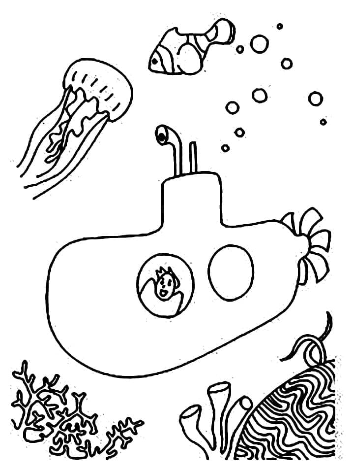 Desenho de Submarino para Crianças para Colorir em Pdf e Pintar