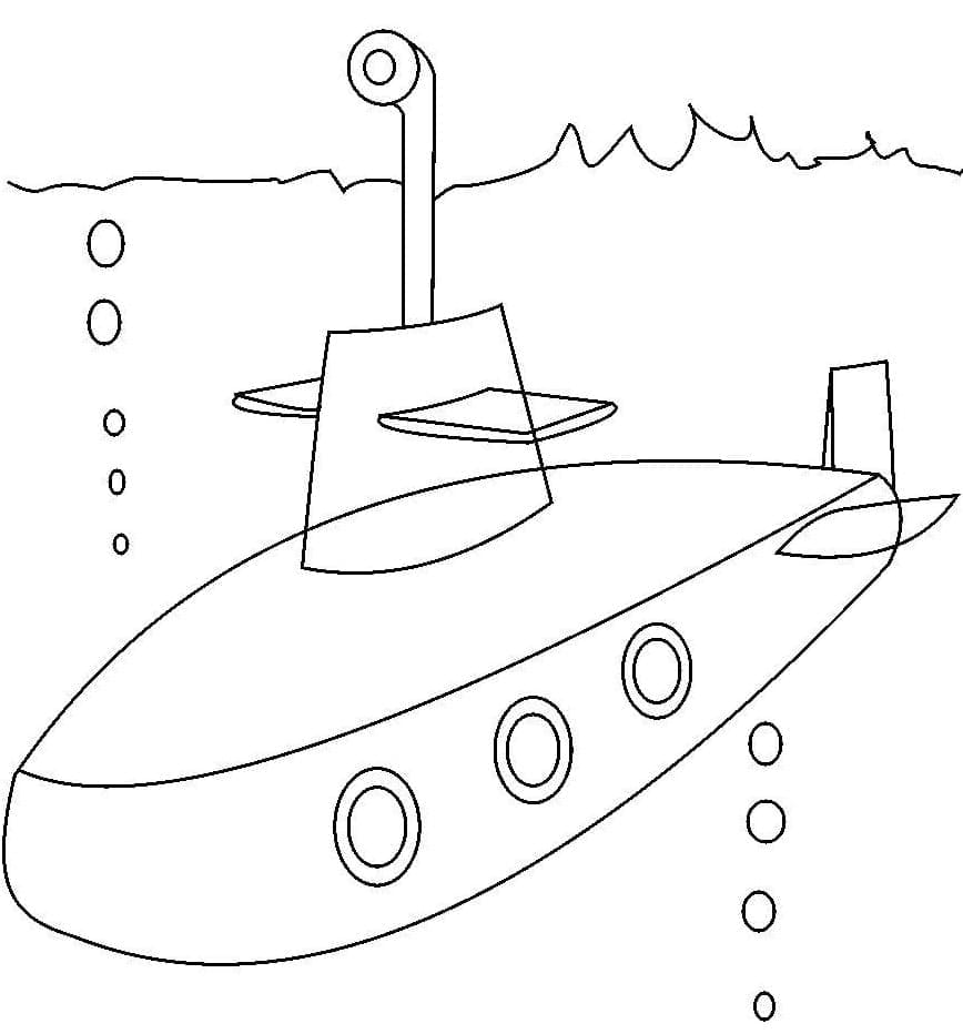 Desenho Fácil de Submarino para Pintar Grátis