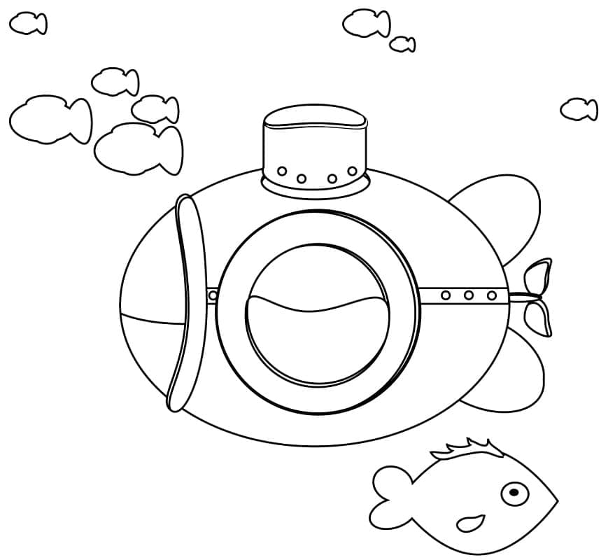 Desenho Submarino Fofo para Colorir e Pintar