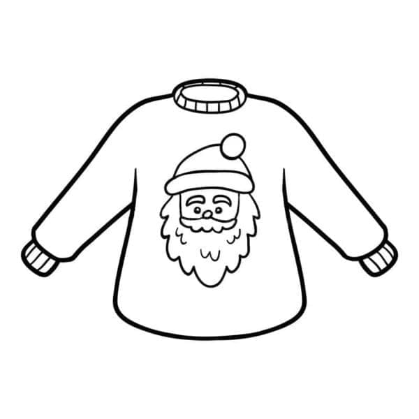 Desenho de Suéter de Natal com Cara de Papai Noel para Colorir e Pintar