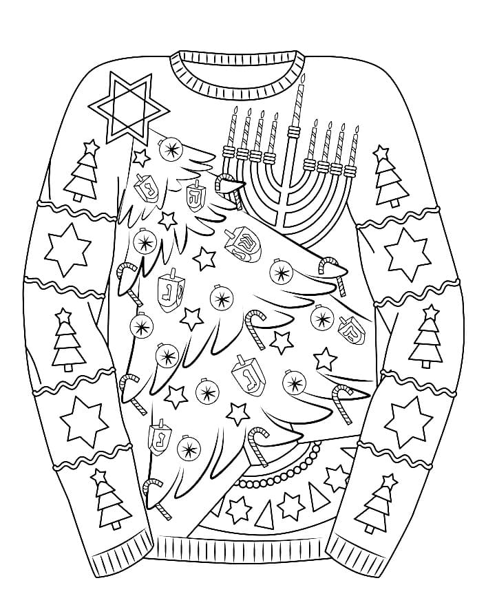Desenho de Suéter de Natal e Árvore de Natal para Colorir e Pintar