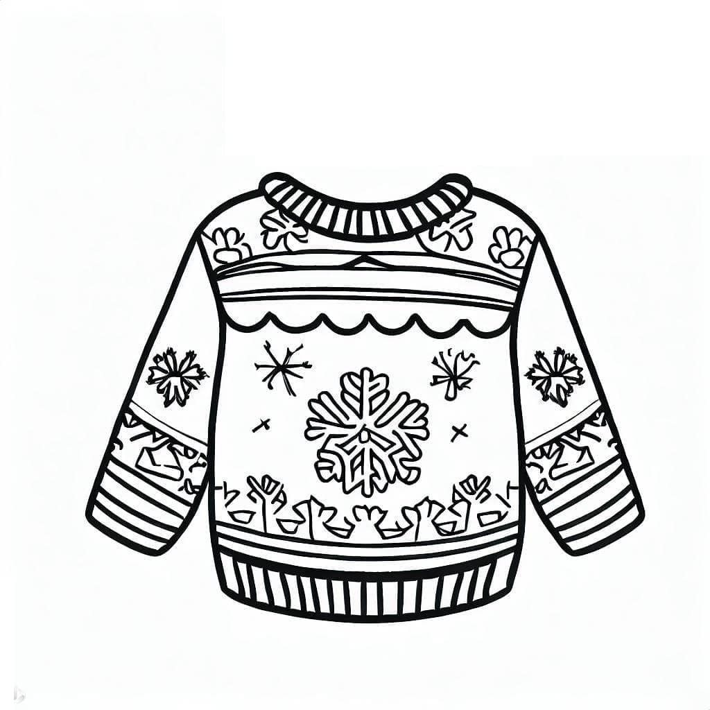 Desenho de Suéter de Natal e Floco de Neve para Colorir e Pintar
