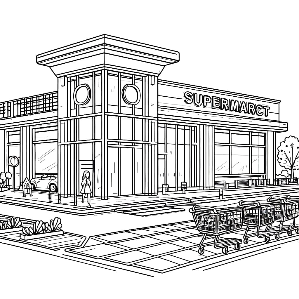 Desenho de Grande Supermercado para Colorir e Pintar