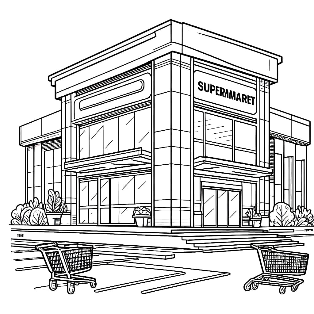 Desenho de o Supermercado para Colorir e Pintar
