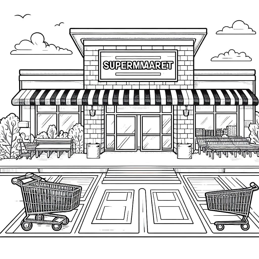 Desenho de Supermercado 1 para Colorir e Pintar