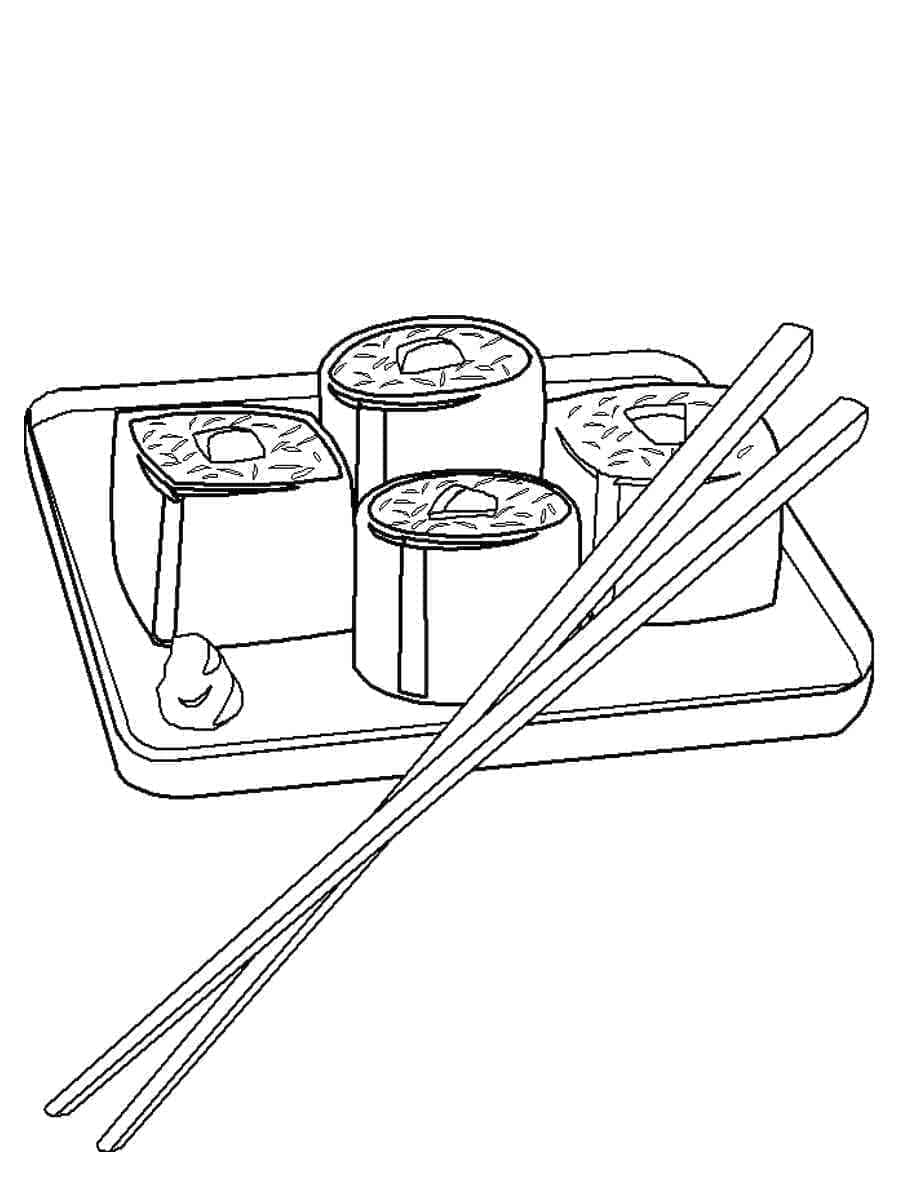 Desenho de Sushi Imprimivel para Colorir e Pintar