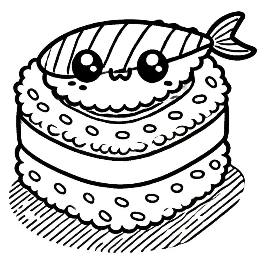 Desenho de Sushi Kawaii para Colorir e Pintar