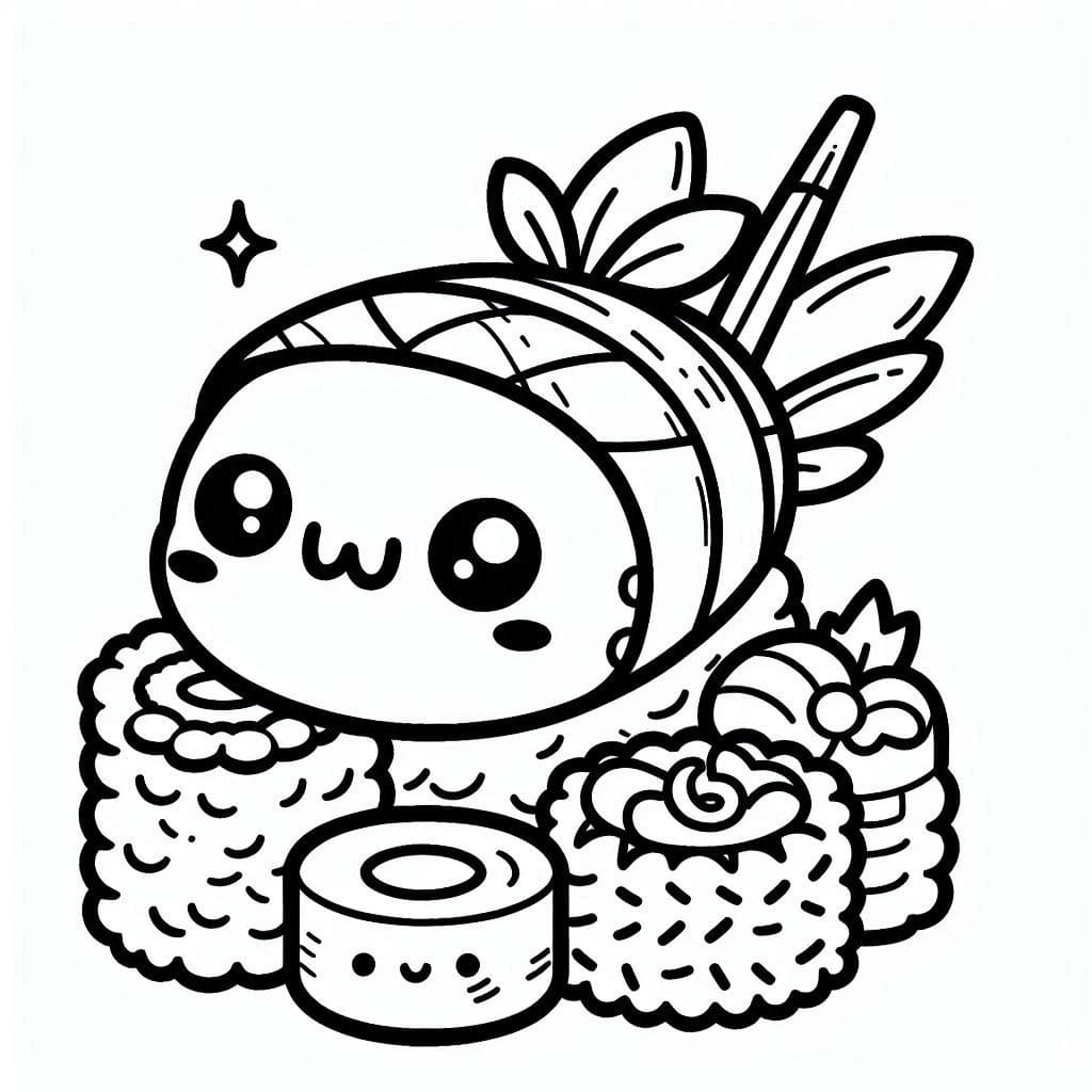 Desenho de um Sushi Fofo para Colorir e Pintar