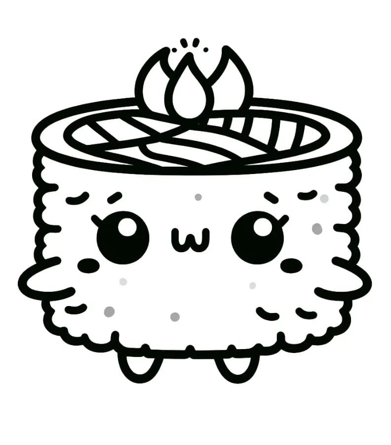 Desenho de um Sushi Kawaii para Colorir e Pintar