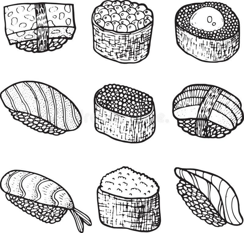 Desenho de Sushi para Imprimir Download e Pintar