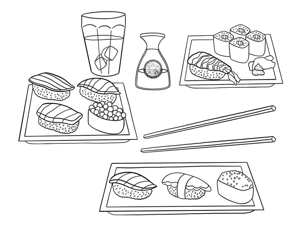 Desenho de Sushi Pdf para Colorir Grátis e Pintar