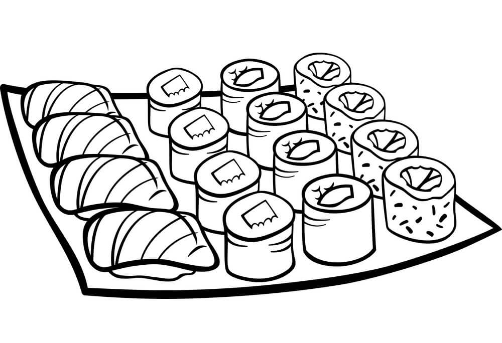 Desenho de Sushi Saboroso Imprimivel Pdf para Colorir e Pintar