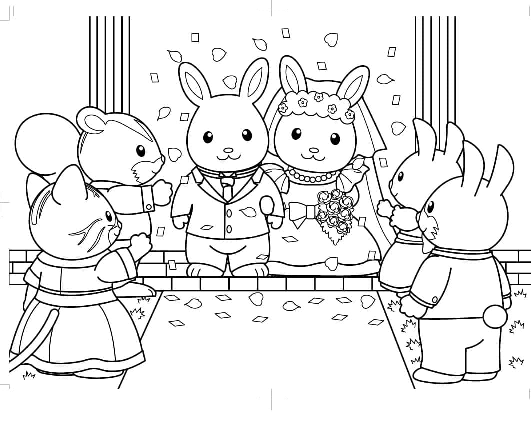 Desenho de Casamento das Sylvanian Families para Colorir e Pintar