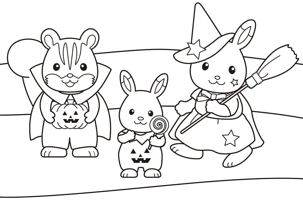 Desenho de Halloween das Sylvanian Families para Colorir e Pintar