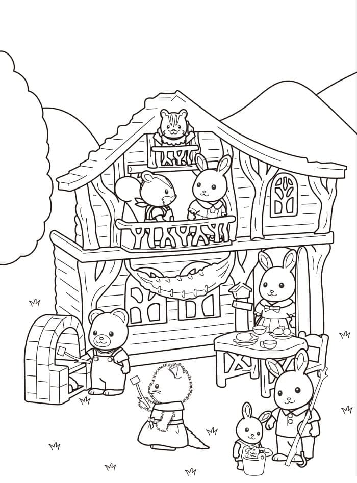Desenho de Sylvanian Families para Colorir com Tinta Guache Download e Pintar
