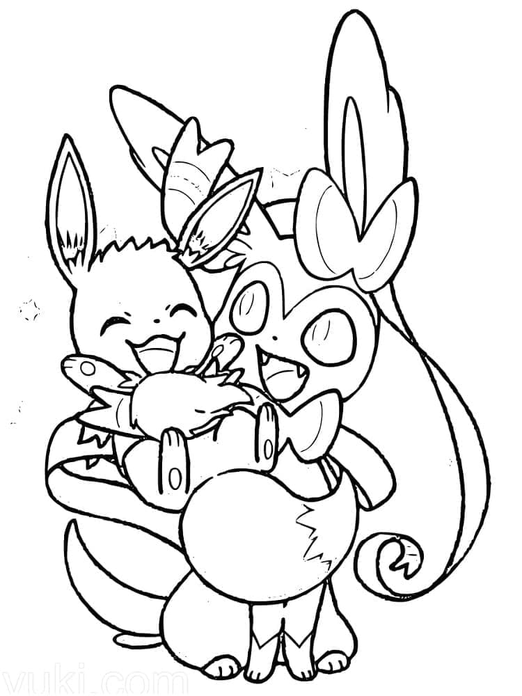 Desenho de Eevee e Sylveon para Colorir e Pintar