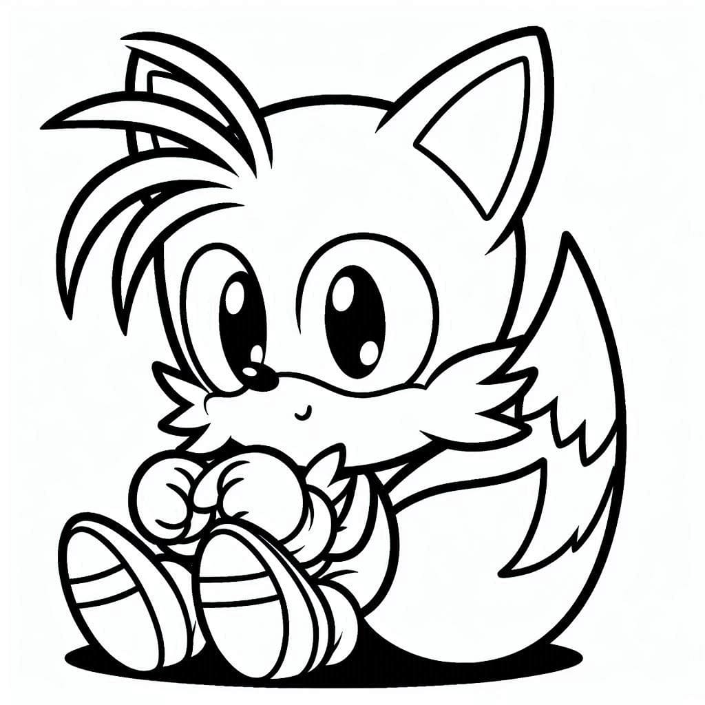 Desenho de Tails Alegre para Colorir e Pintar
