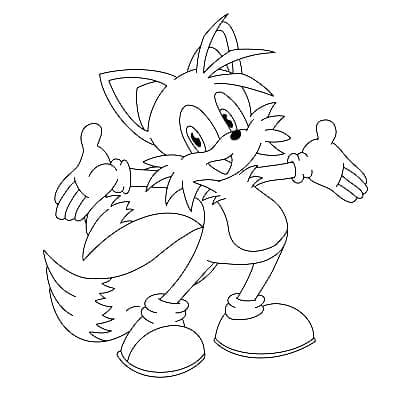 Desenho de Tails Imprimivel Grátis para Crianças para Colorir e Pintar