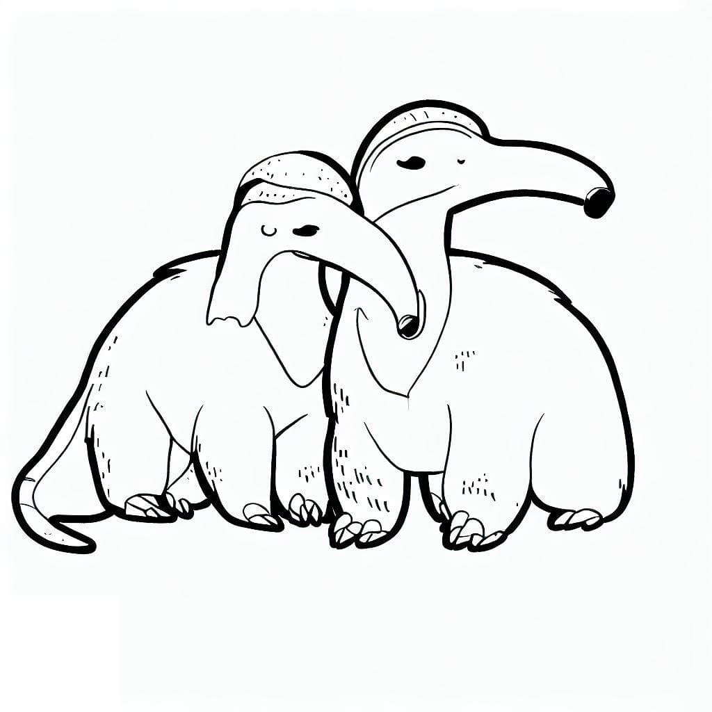 Desenho de Adoráveis Tamanduás para Colorir e Pintar