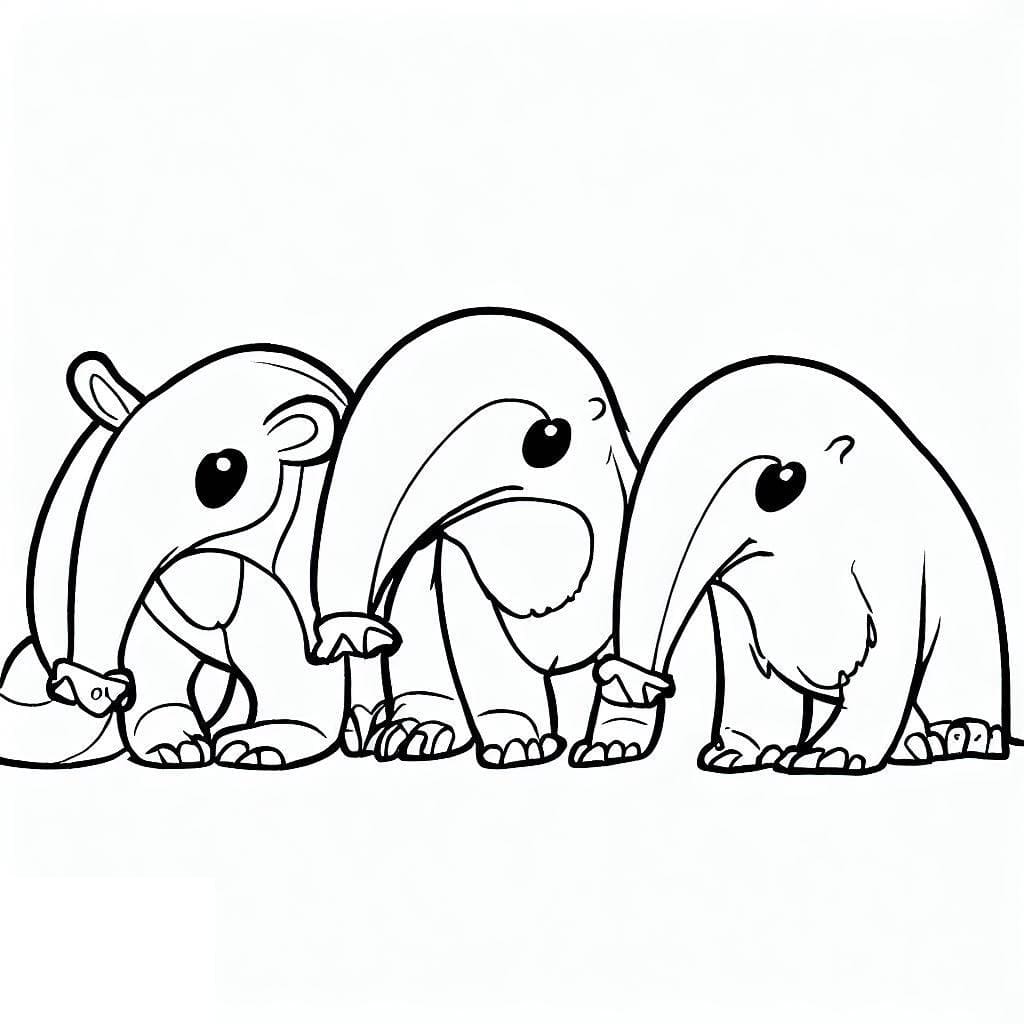 Desenho de Tamanduás Fofos para Colorir e Pintar