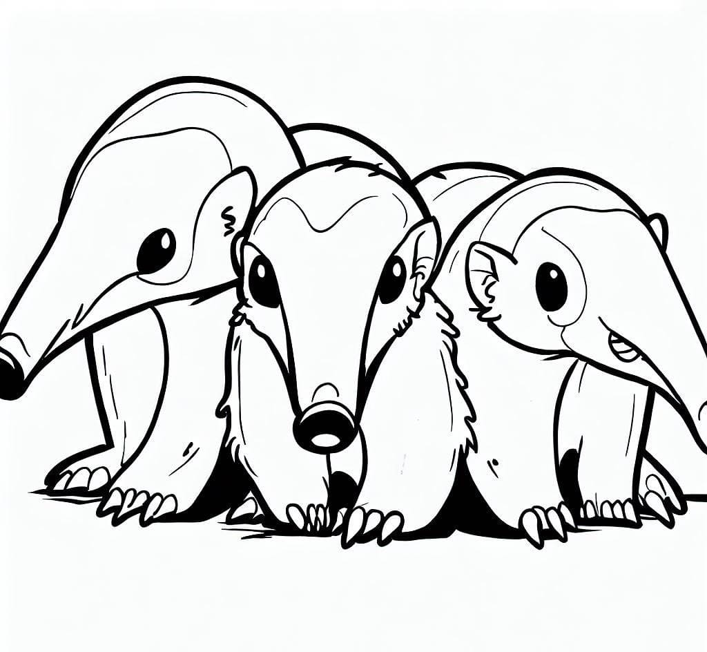 Desenho de Tamanduás para Colorir e Pintar