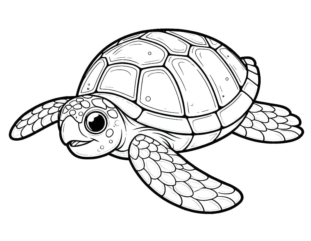 Desenho de Tartaruga Marinha Feliz para Colorir e Pintar