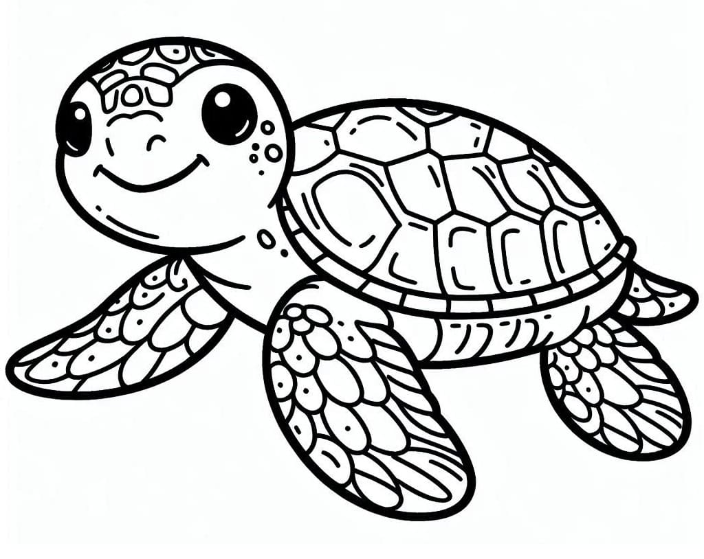 Desenho de Tartaruga Marinha Imprimivel para Colorir e Pintar