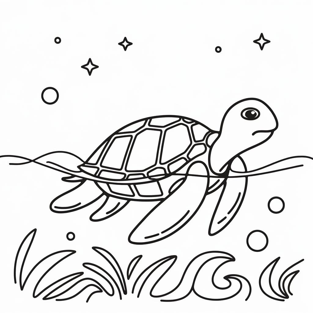 Desenho de Tartaruga Marinha Nadando para Colorir e Pintar