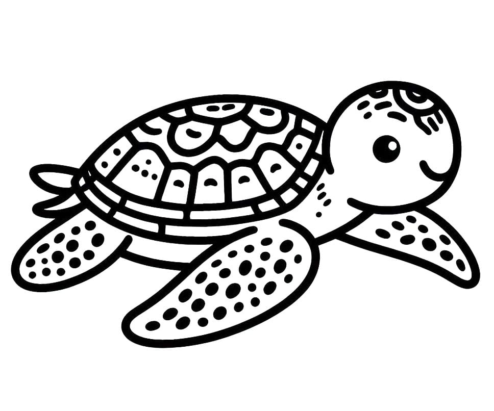 Desenho de Tartaruga Marinha para Crianças de 1 Ano para Colorir e Pintar