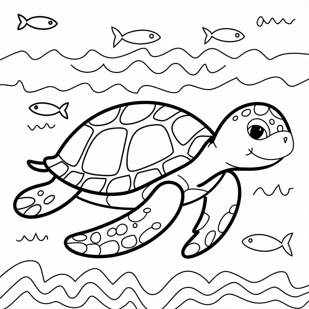 Desenho de Tartaruga Marinha Sorridente para Colorir e Pintar