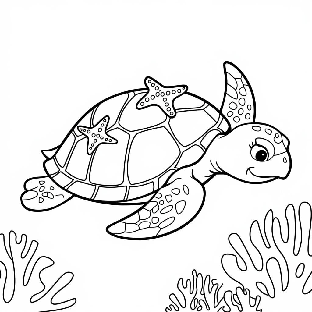 Desenho de uma Tartaruga Marinha Nadando para Colorir e Pintar