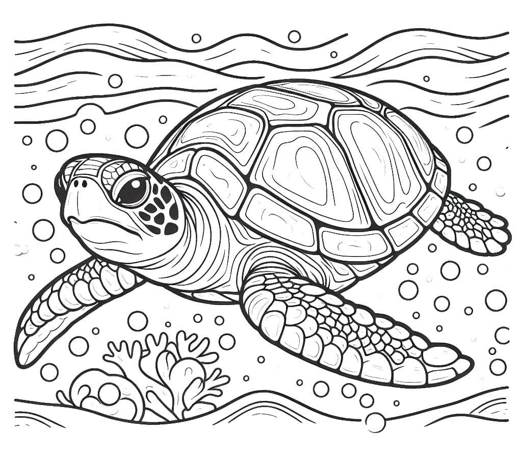 Desenho de uma Tartaruga Marinha Normal para Colorir e Pintar