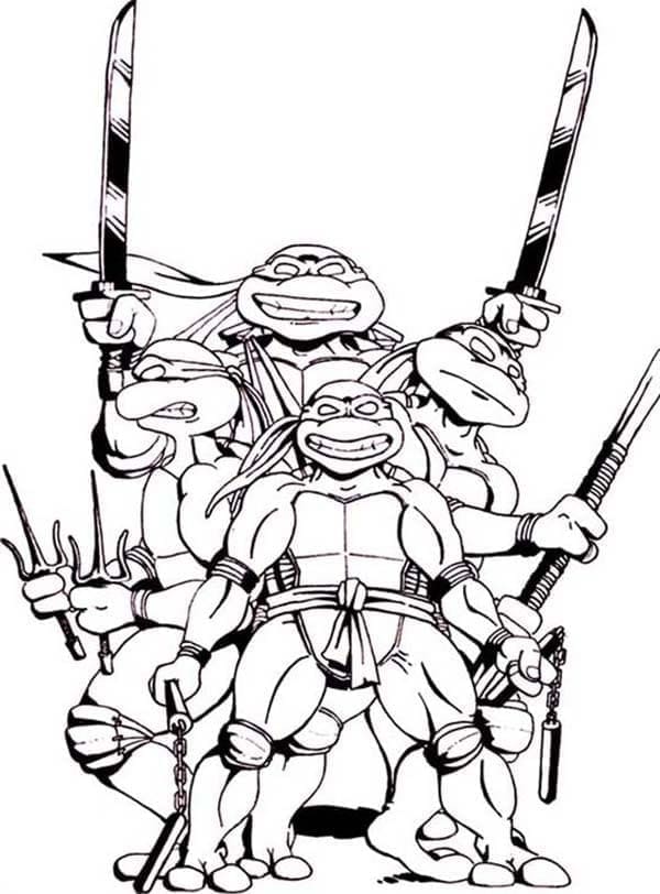 Desenho de Imagem de Tartarugas Ninja para Colorir e Pintar