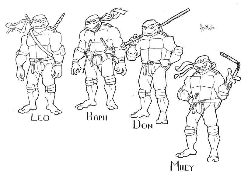 Desenho de Personagens Tartarugas Ninja para Colorir e Pintar