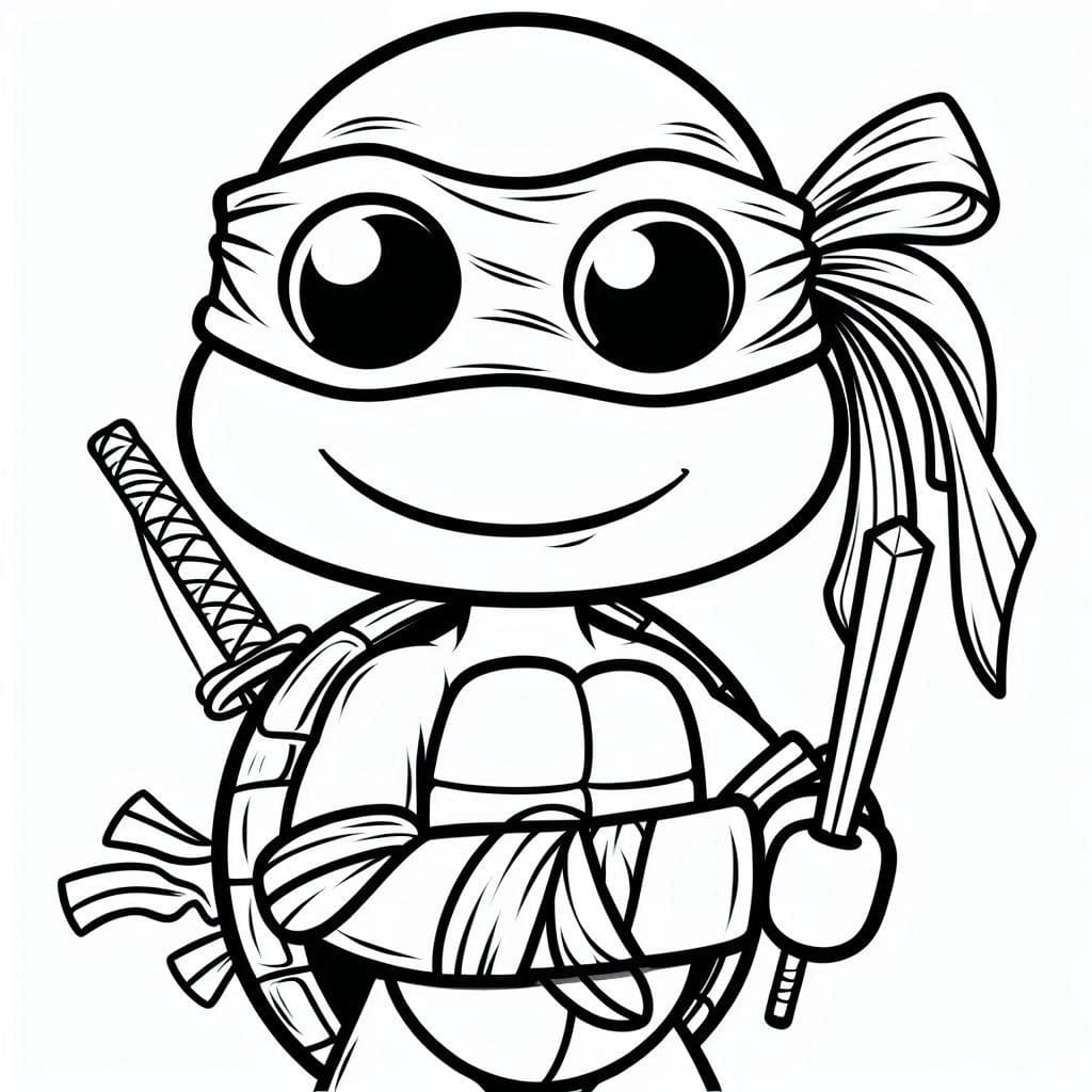 Desenho de Tartaruga Ninja Adorável para Colorir e Pintar