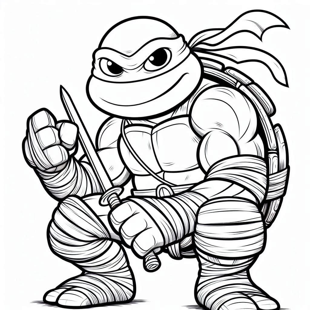 Desenho de Tartaruga Ninja Feliz para Colorir e Pintar