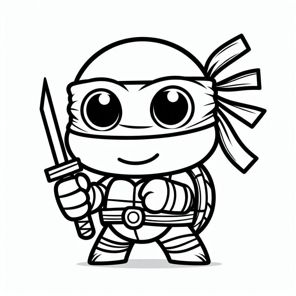 Desenho de Tartaruga Ninja Fofa para Colorir e Pintar