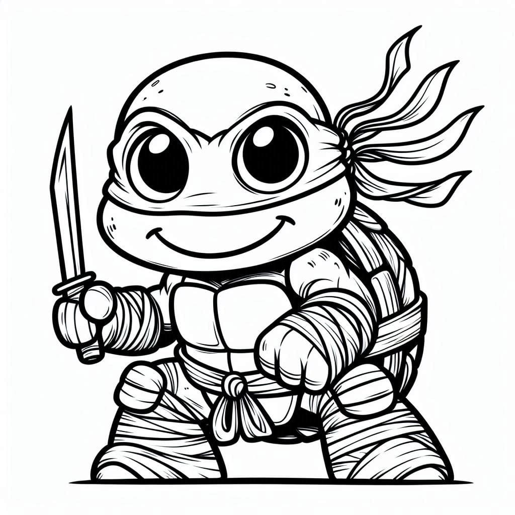 Desenho de Tartaruga Ninja Muito Fofa para Colorir e Pintar