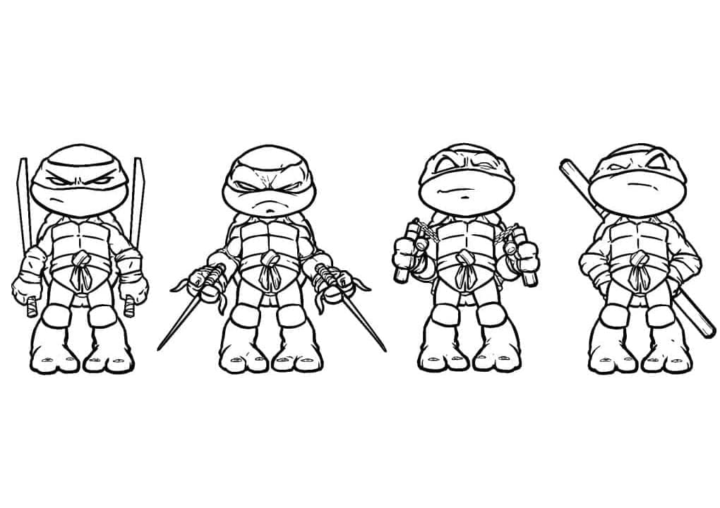 Desenho de Tartarugas Ninja Muito Fofas para Colorir e Pintar