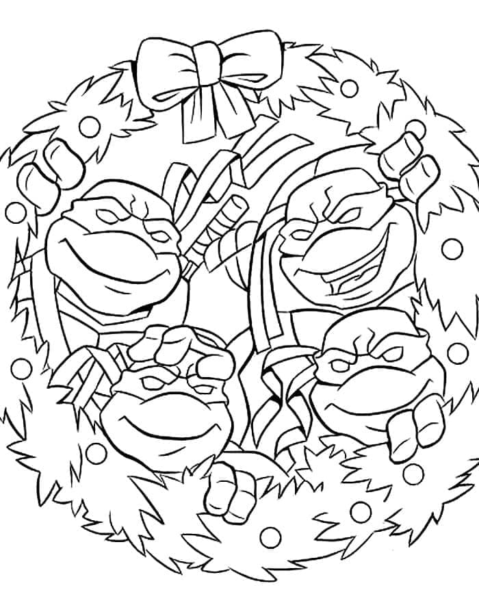 Desenho de Tartarugas Ninja Natal para Colorir e Pintar
