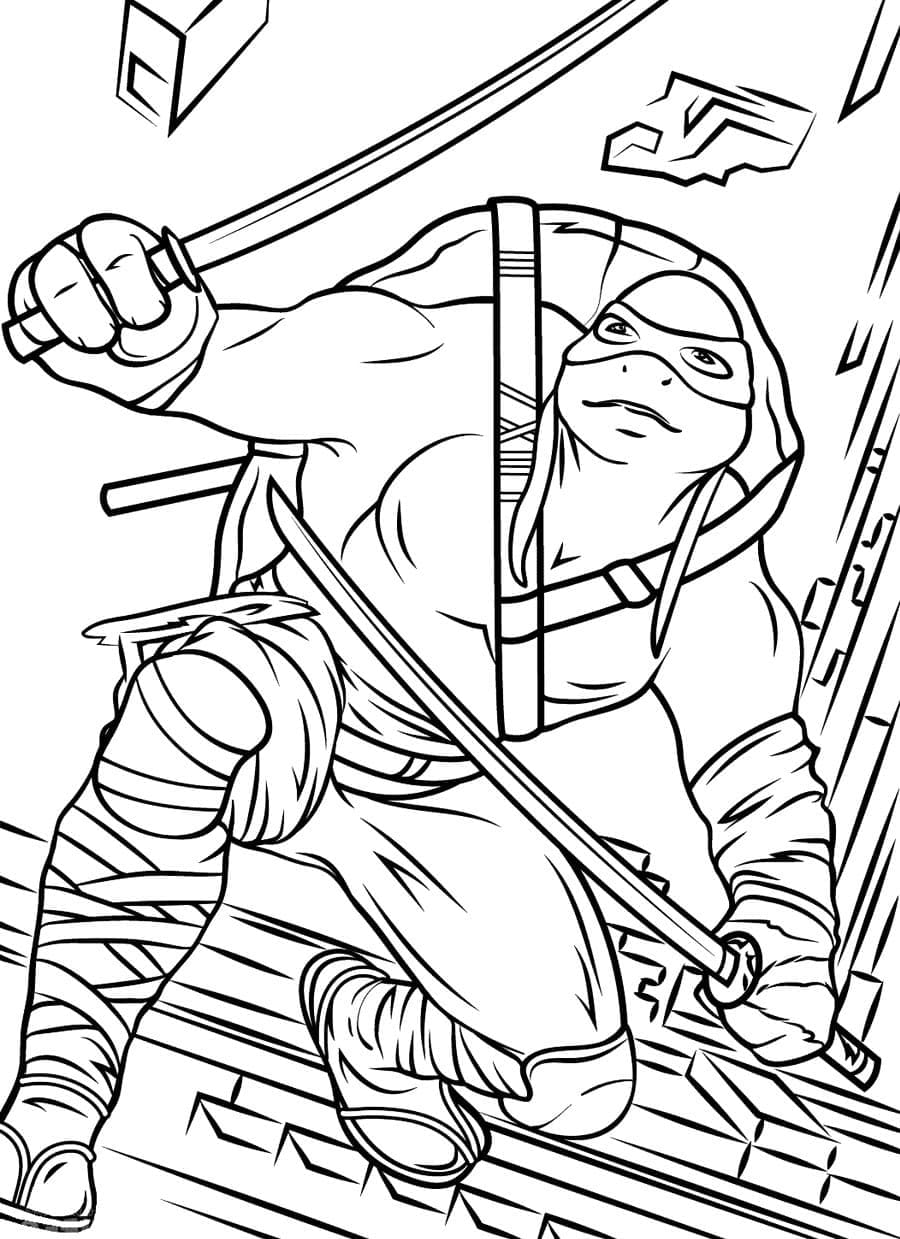 Desenho de Leonardo Tartarugas Ninja Grátis Download para Colorir e Pintar
