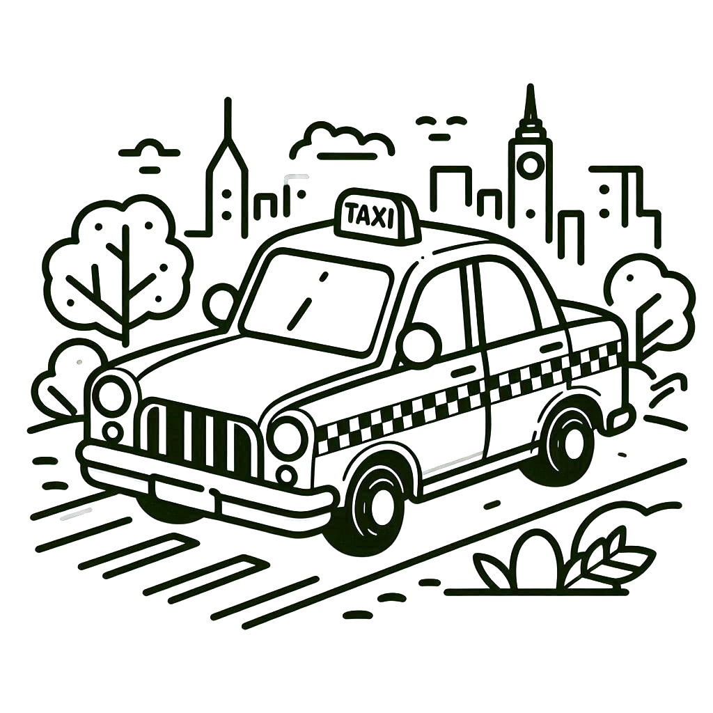 Desenho de Pintura de Táxi para Colorir e Pintar