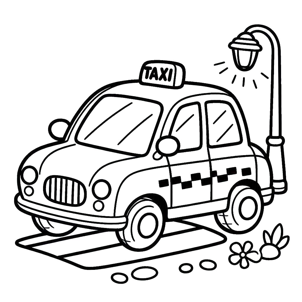 Desenho de Táxi Imprimivel Grátis para Crianças para Colorir e Pintar