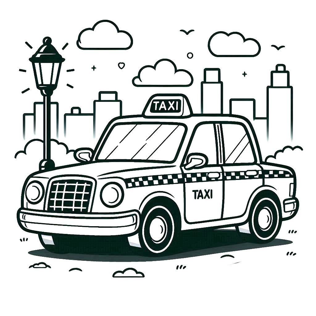 Desenho de Táxi Imprimivel para Crianças para Colorir e Pintar