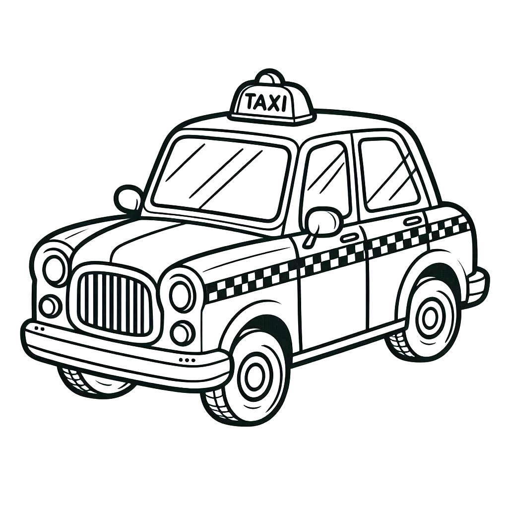 Desenho de Táxi para Crianças para Colorir e Pintar