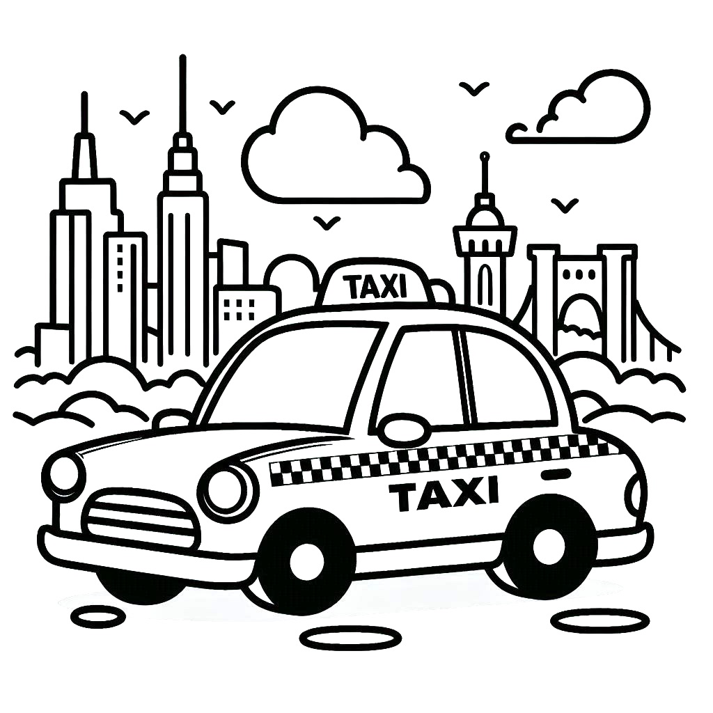 Desenho de um Carro de Táxi para Colorir e Pintar