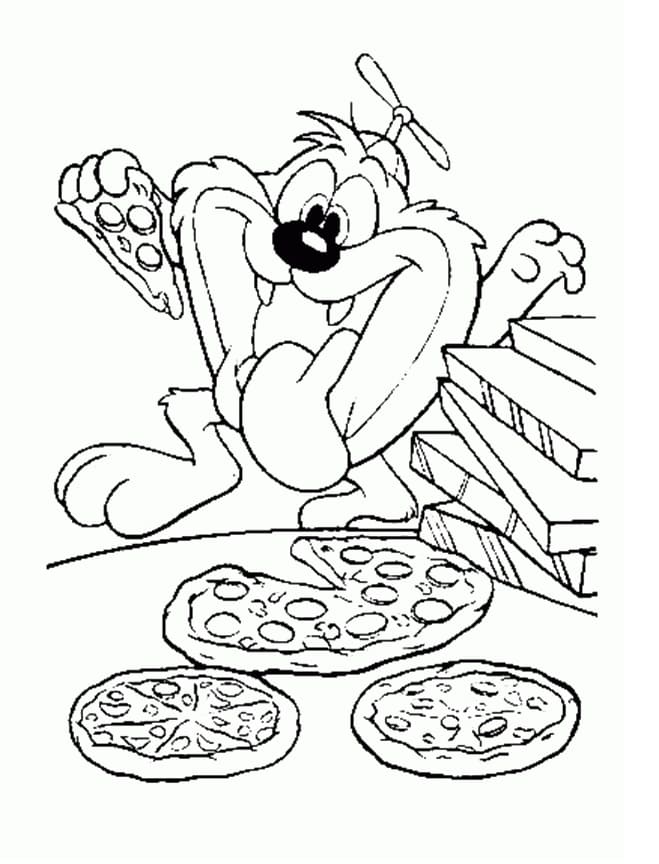 Desenho de Taz com Pizza para Colorir e Pintar
