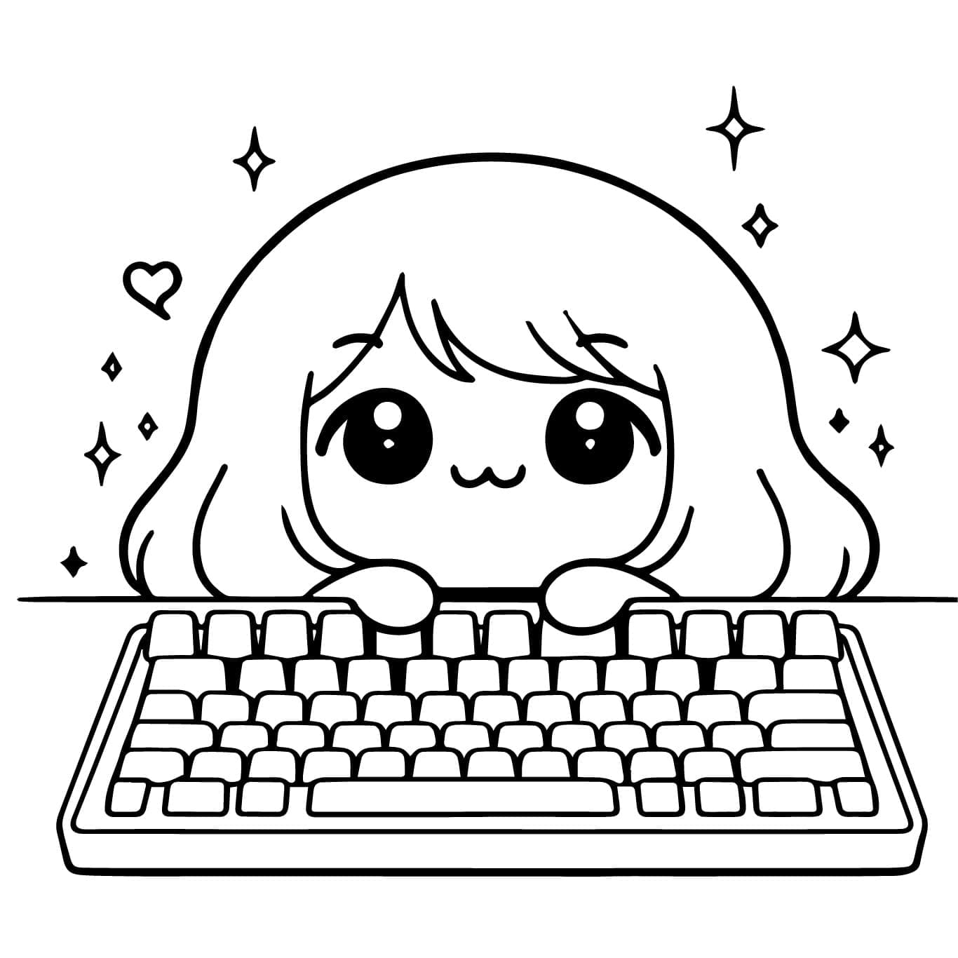 Desenho de Teclado Kawaii para Colorir e Pintar