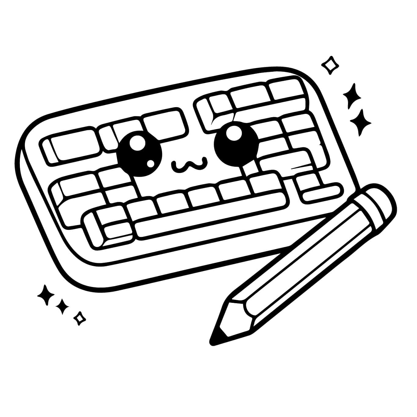 Desenho de Teclado Muito Fofo para Colorir e Pintar